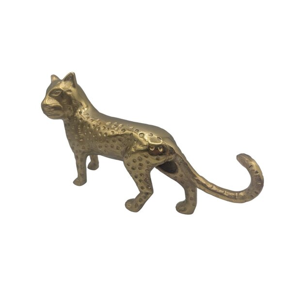 Leopard Cheetah Jaguar Cat Brass Gold tone Figurine Statue Metal Vintage - Picture 11 of 11